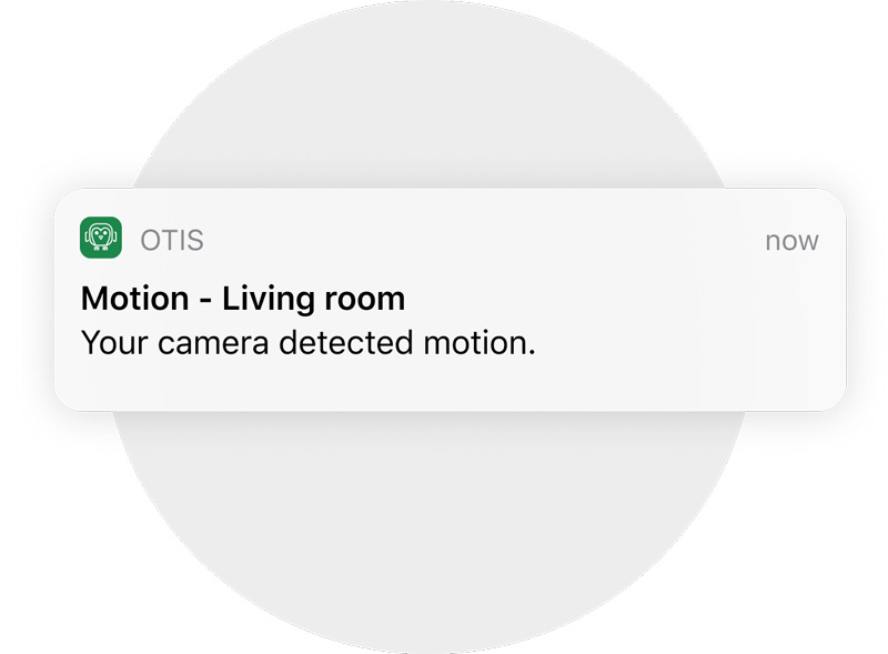 A sample notification alert for Otis, smart and affordable video-based security